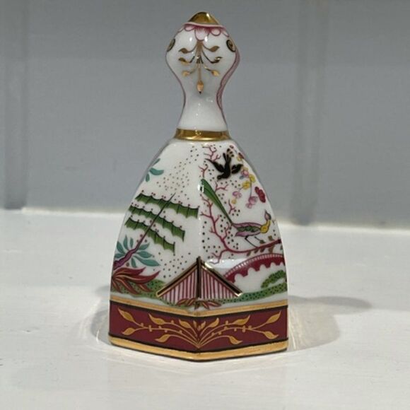 Hand Bell Hexagon Shaped Chinese Asian Gold Pink - Picture 3 of 4